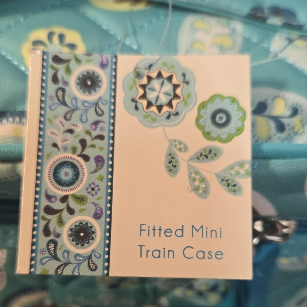 Modella Teal Floral Cosmetic Bag Quilted Mini Train Case - Picture 3 of 6